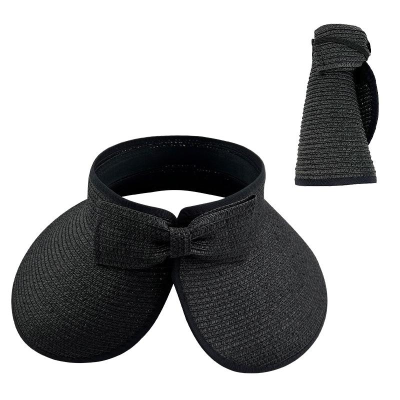 Summer Foldable Open-top Straw Hat, Portable Outdoor Sun Protection Wide-brimmed Sun Hat, UV Protection Bow Beach Hat