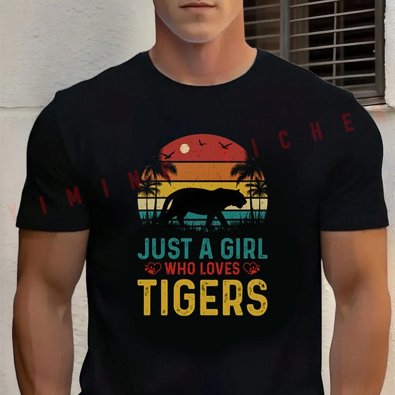 Summer Cotton T-shirt Just A Girl Who Loves Tigers Graphic Motorcycle Tee Casual Short-sleeve Motorbike Cycling Top