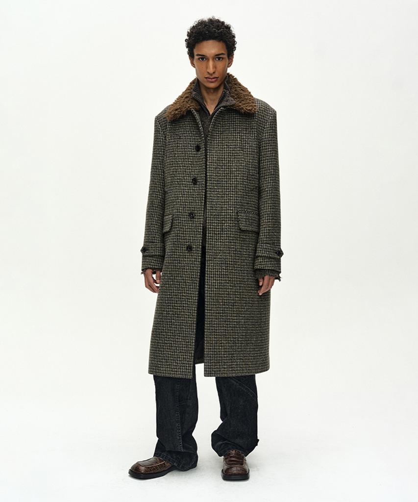 ADSB ANDERSSON BELL Detachable Fur Collar Chesterfield Tweed Coat (Dark Green)