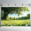 2D Ткань для фона «Природный луг» Зеленое дубовое дерево Белая ромашка Фотографический фон