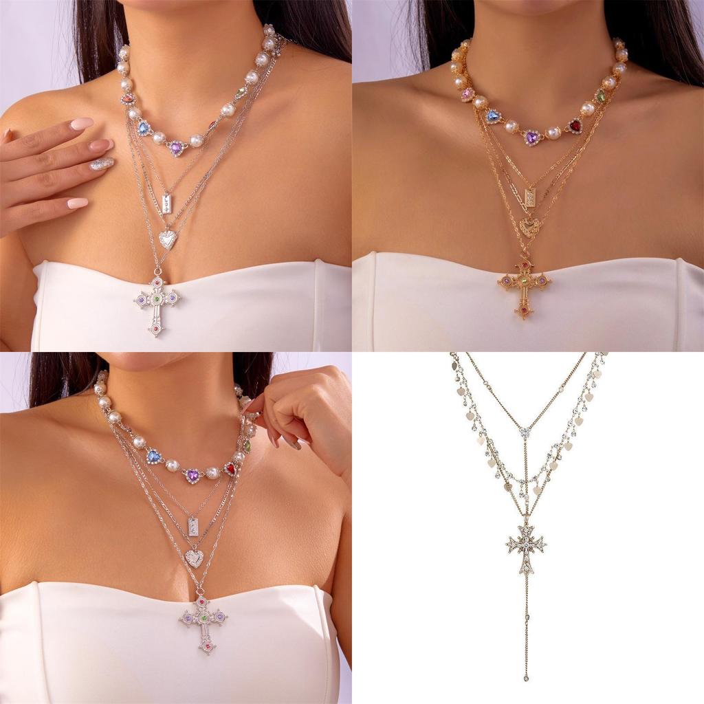 Готическое ожерелье-чокер с крестом для женщин с геометрической подвеской и золотистой отделкой