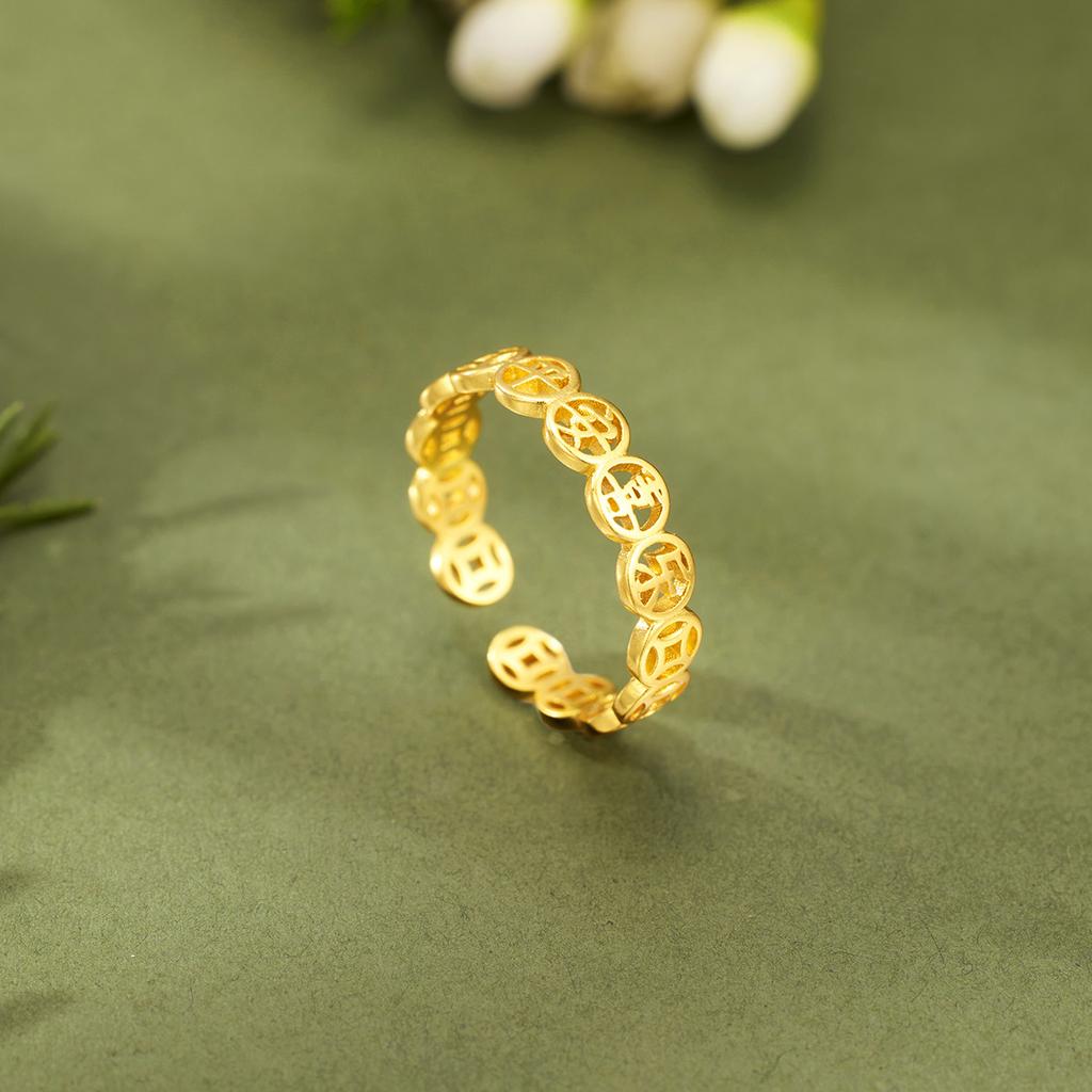 Кольцо из стерлингового серебра S925 пробы с медной монетой «мир и радость», женское ретро, полое, простое, серебряное, медная монета, благоприятное кольцо, ювелирное изделие