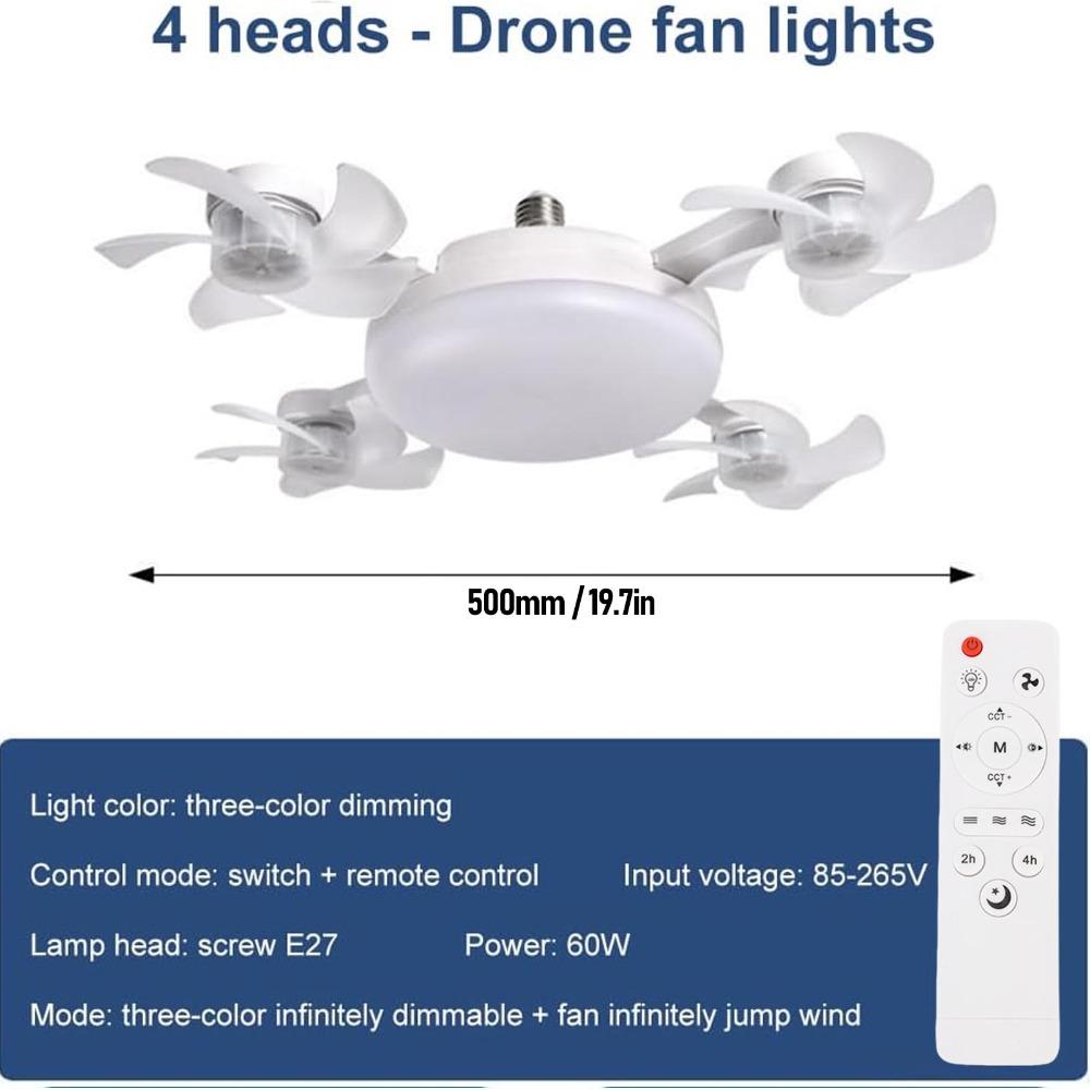 with Remote Control Socket Fan Light 3 Colors Lamp Plug in Ceiling Fan Living Room