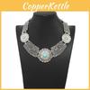 Simulation Style Ethnic Gemstone Decoration Hollow Design Women Necklace Metal
