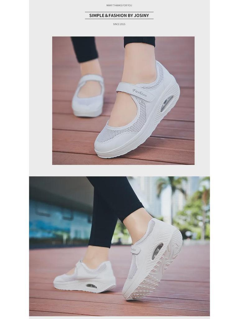 Женские легкие сетчатые кроссовки с воздушной подушкой и липучками 2023 года — однотонные, с неглубоким вырезом