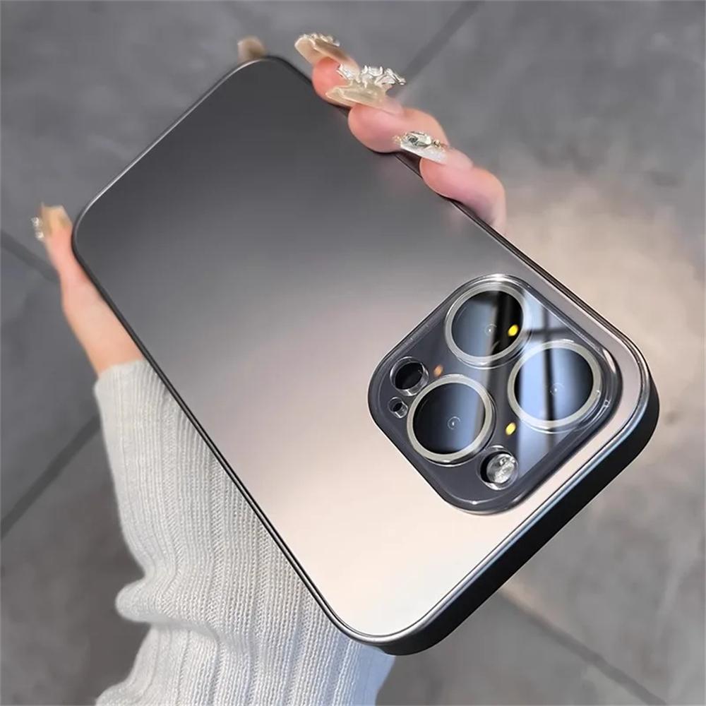 Luxury With Lens Film Glass Matte Phone Case for iPhone 15 14 13 12 11 Pro Max Soliid Color Frosted Camera Potection Cover Funda