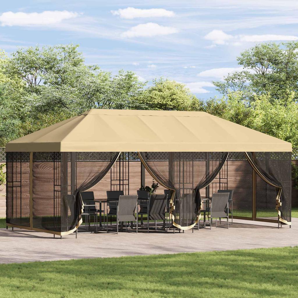 Gazebo with Side Walls 6 x 3 m Cream Polyester and Steel 190