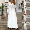 Spring and Summer Women's Elegant Lace Sleeve Dress Plus Size New Fashion V Neck Long Sleeve Casual Party Dresses Pleated Simple Long Dress Clothing