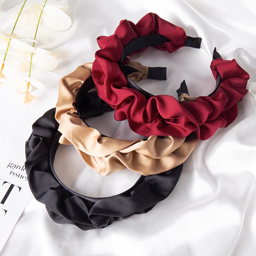 Модные обручи для волос, резинки для волос для женщин и девочек, цветочные однотонные повязки на голову, плиссированные широкие повязки для волос, аксессуары для волос, головные уборы