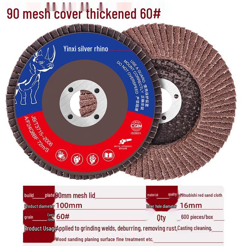 Silver Rhino Thickened Flap Disc: Stainless Steel & Metal Angle Grinder Polishing Wheel with Calcined Abrasive Cloth.
