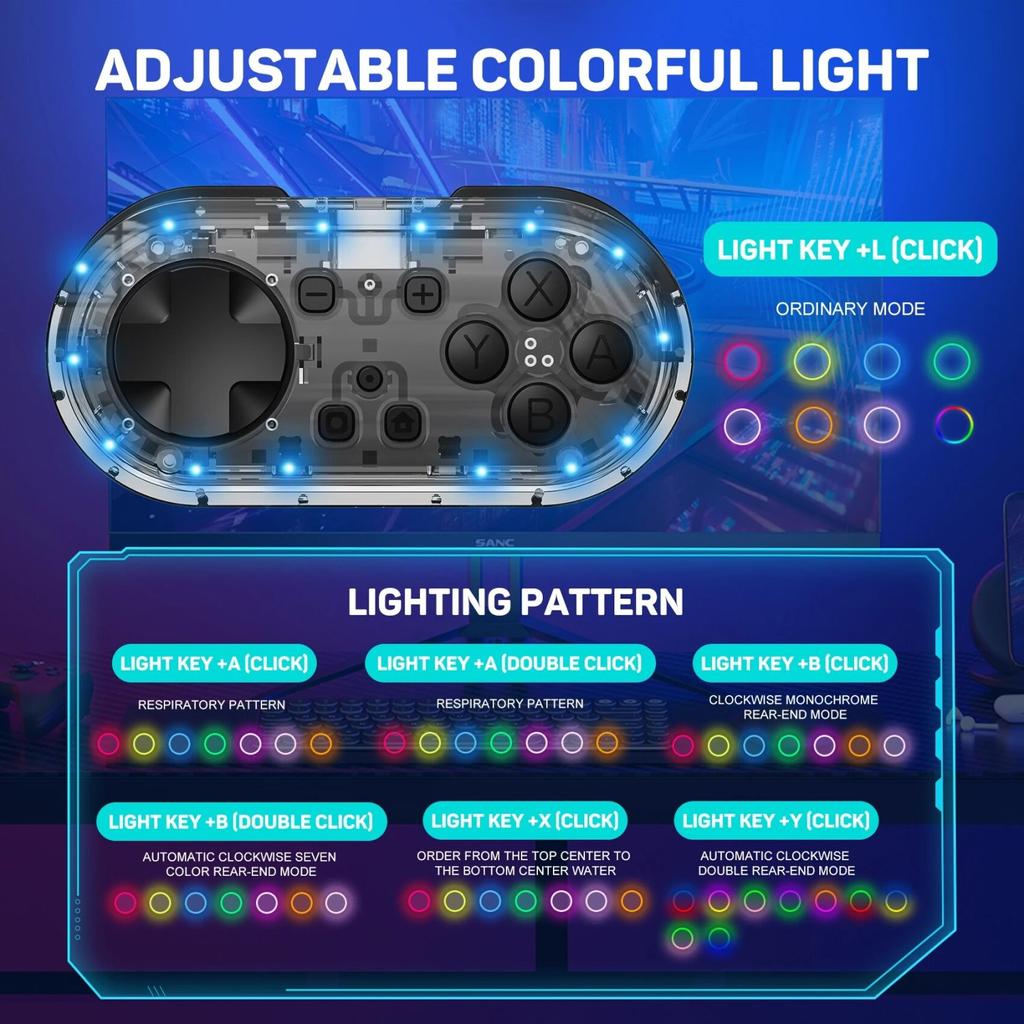 Мини беспроводной контроллер Meteor Light размером с брелок для ключей для Switch&Lite&OLED, ПК, Android и MacOS со светодиодной подсветкой KS54