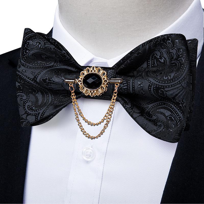 Dibangu Мужской комплект с предварительно завязанным галстуком-бабочкой, серый шелковый галстук, карманные квадратные запонки для официальной свадьбы