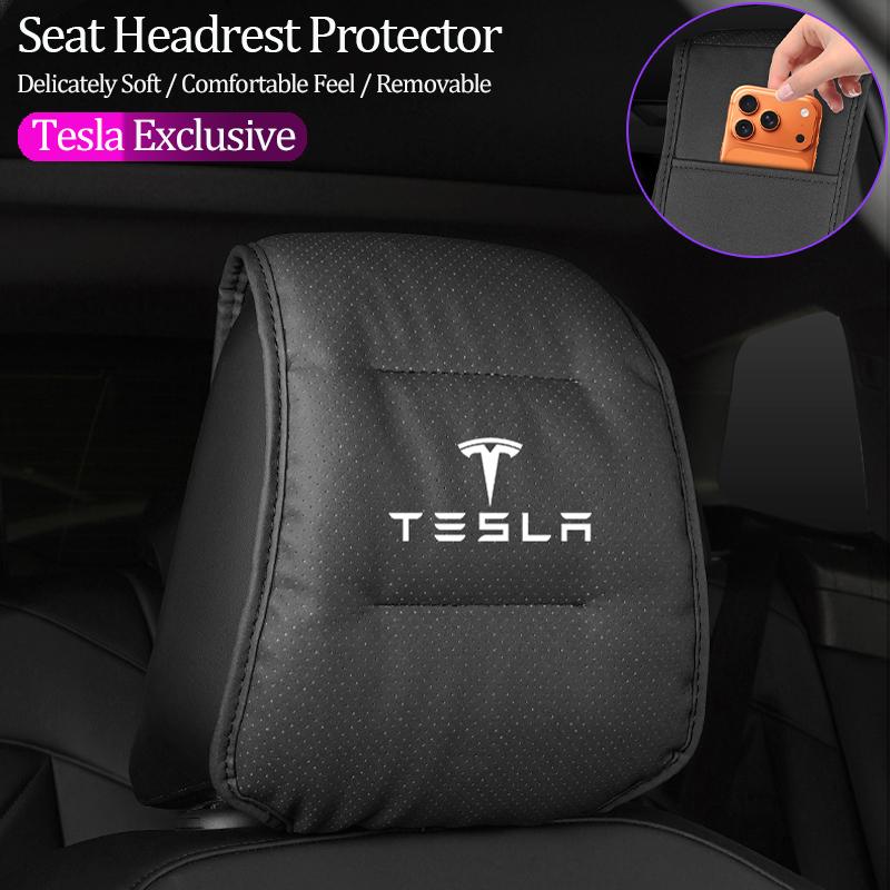 MHQSR1 1Pcs Car Seat Headrest Protector Auto Pillow Cover Accessories For Tesla Model 3 Y S X Cybertruck Juguete Roadster Coil Bonina