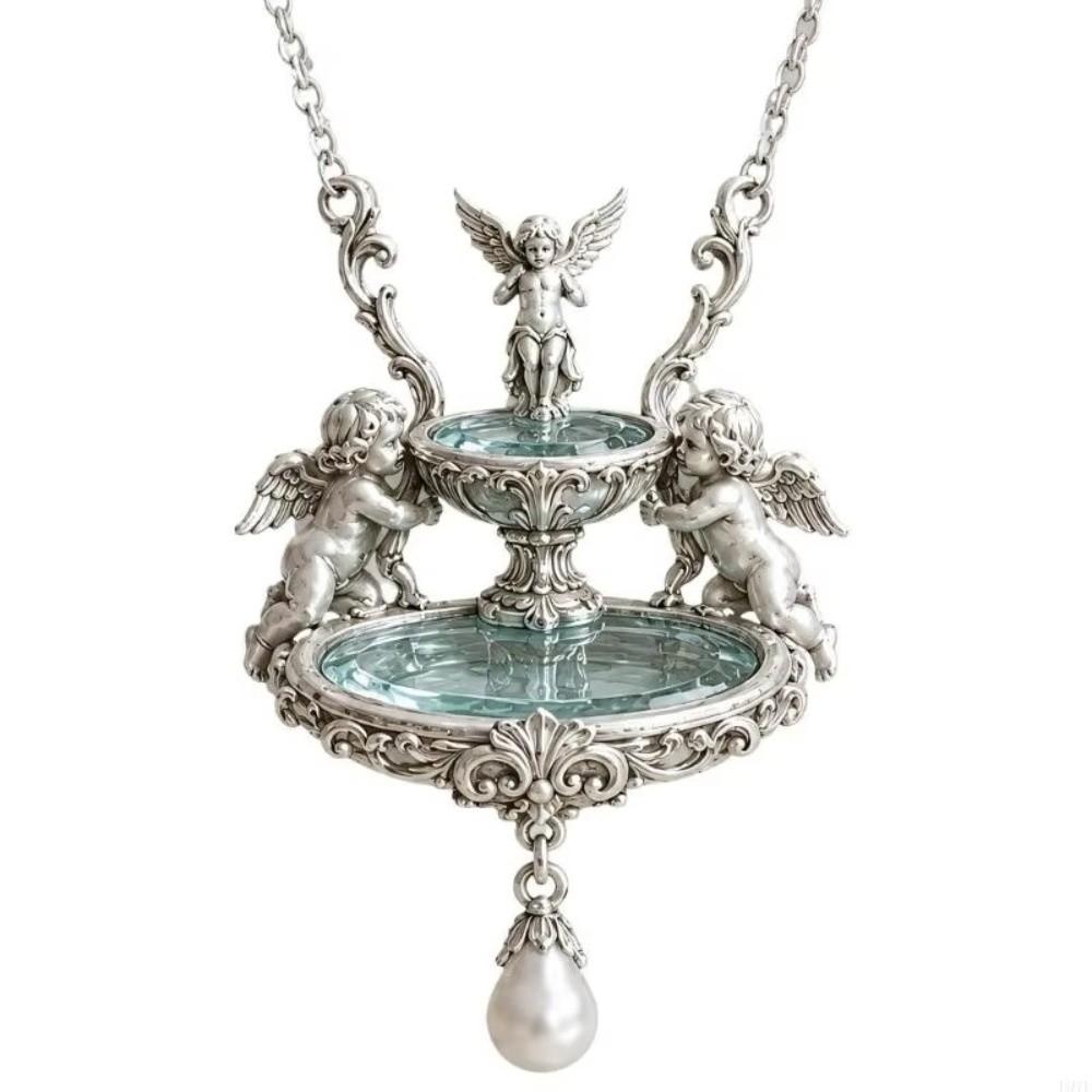 Embossed Detail Clavicle Chain Retro Design Angel Embossed Necklace Gift Giving
