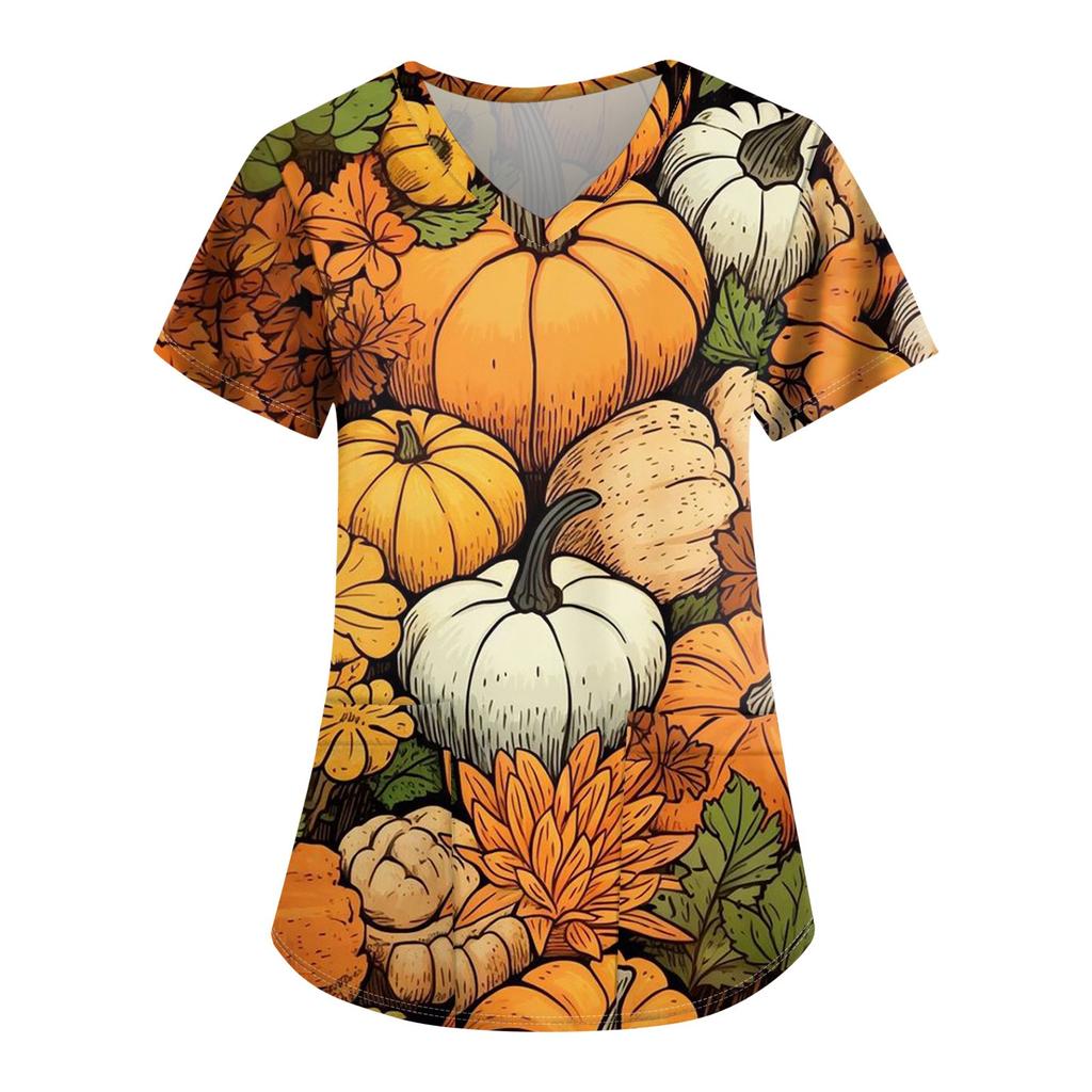 Женская униформа для кормящих мам с v-образным вырезом и принтом на Хэллоуин