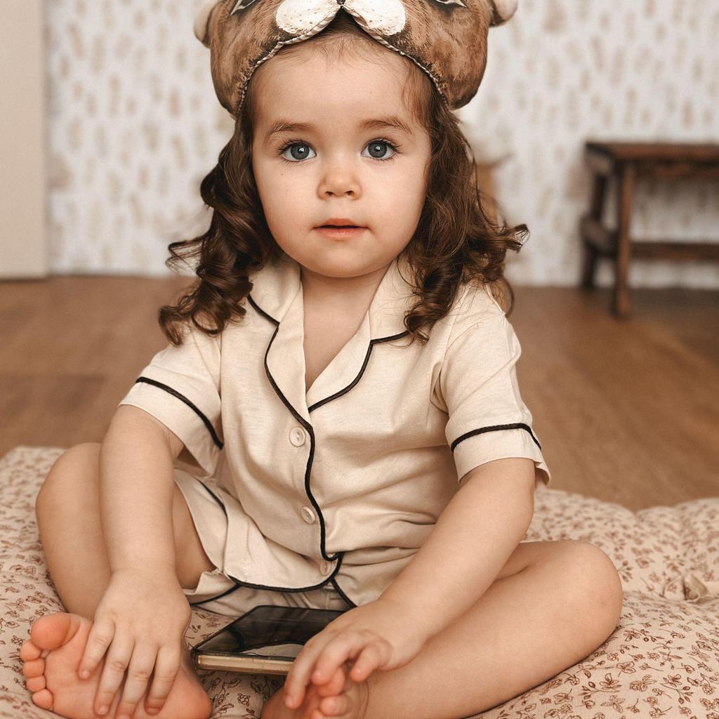 Комплект детской хлопковой пижамы в корейском стиле для всей семьи - Версия с коротким рукавом для девочек и мальчиков