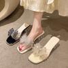 Women Crystal Chunky Sandals New Summer Sexy Fashion Bows Shining Open Toe Sandals Women Design Outdoor High-heeled Slippers