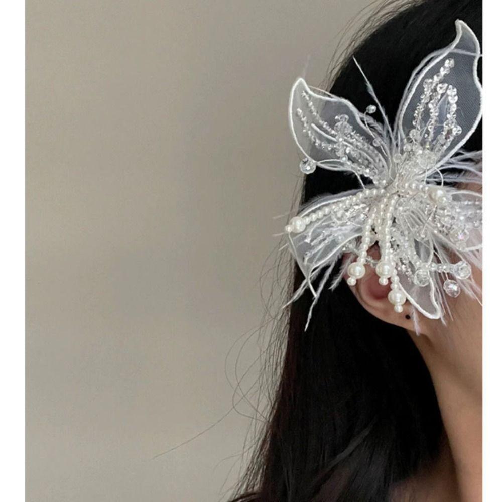 Mesh Lace Feather Hair Clip Floral Bridal Wedding Headwear Sweet Flower Hairpin Girl/Women