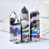 Natural Aura Stone Crystal Point Healing Obelisk Black and White Zebra Quartz Wand Beautiful Ornament for Home Decor Pyramid