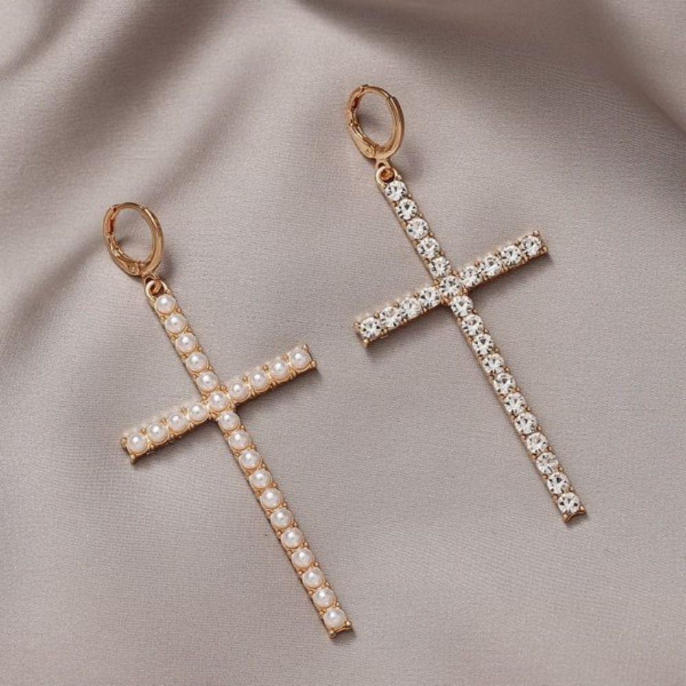 Zircon Crystal Cross Earrings Gothic Ear Accessory Personalized Crucifix Dangle Earring Gift
