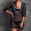 V Neck Crochet Beach Dress Cover Up Sarong Kaftan Beach Tunic Plage Bathing Suit Cover Ups Pareo