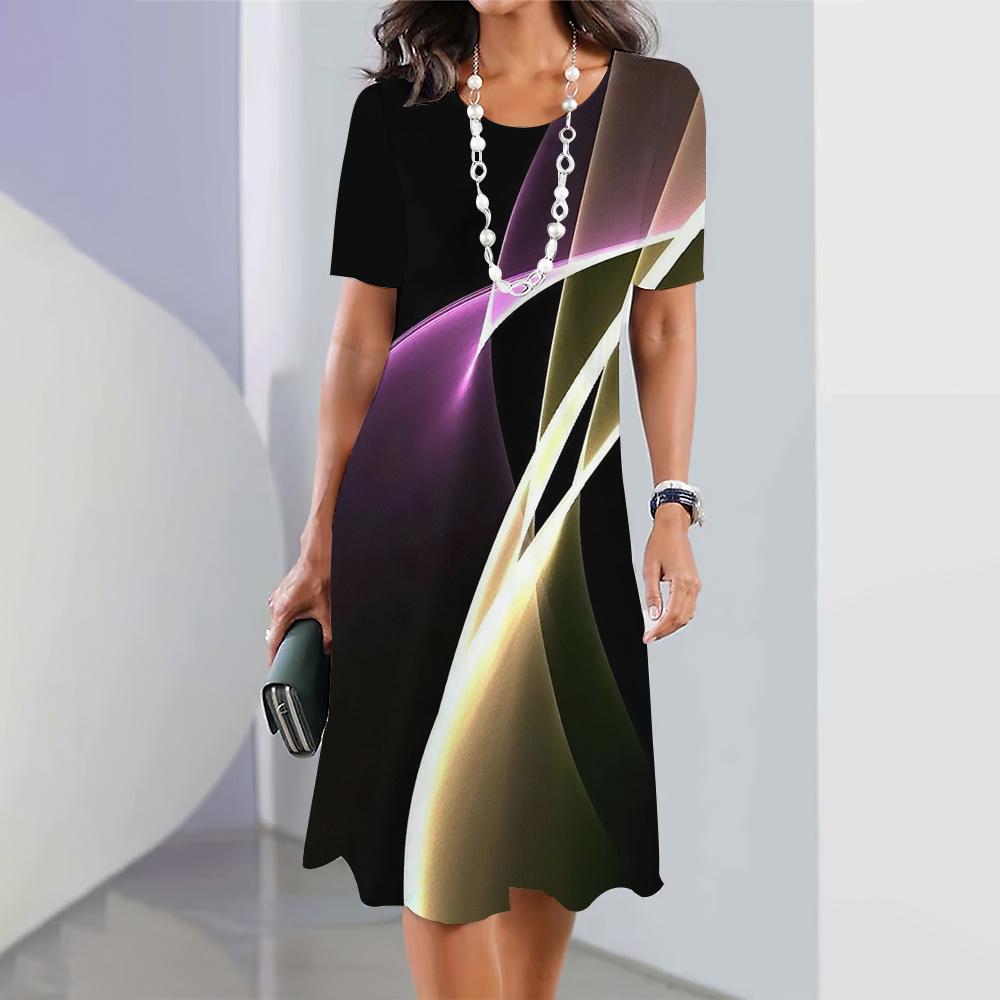 2024 Новые женские платья в полоску с принтом Летнее элегантное платье Женские платья с коротким рукавом Модная одежда больших размеров