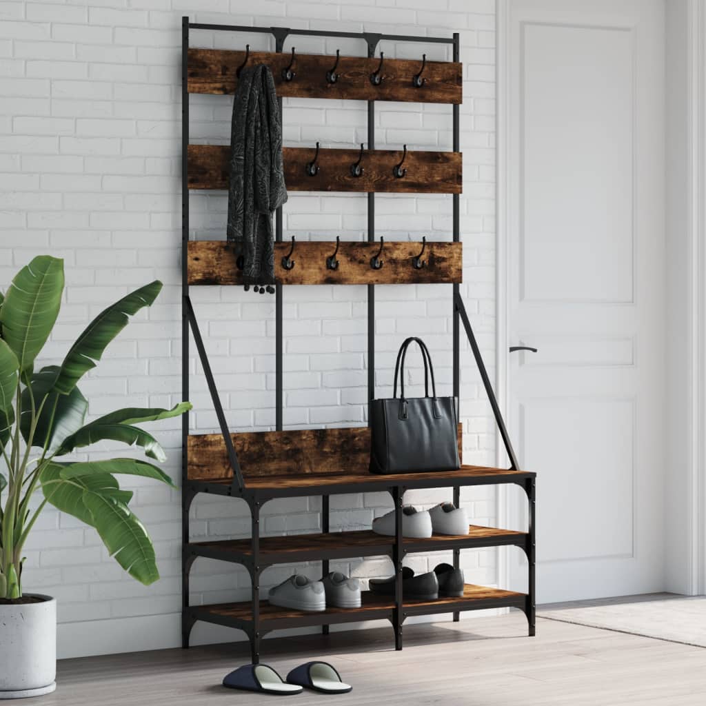 Clothes Rack with Shoe Shelf Smoked Oak 100x40x184 cm