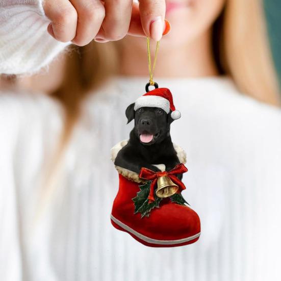 Подвеска в виде собаки на Рождество, собака в сапоге Санты, подвесное украшение, 2D, плоская акриловая подвеска для рождественской елки, домашний декор, подарок любителям собак