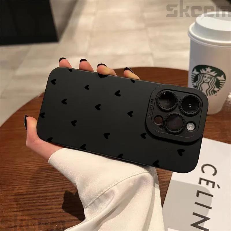 Black Love Heart Phone Case For iPhone 16 14 15 13 12 11 Pro Max X XR XS 7 8 15 16 Plus SE 2020 Shockproof Silicone Soft Cover