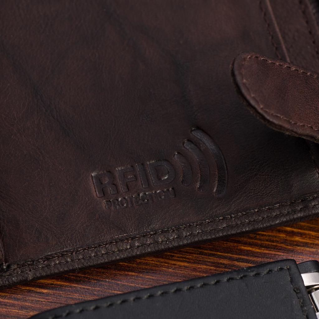Męski portfel skórzany klasyczny duży pionowy brązowy skóra naturalna rfid
