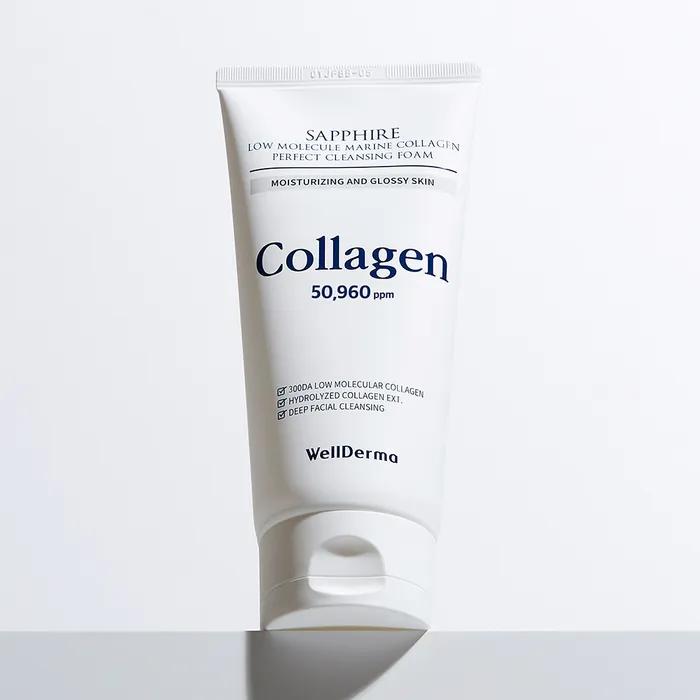 Увлажняющая и упругая_Wellderma Sapphire низкомолекулярная морская коллагеновая идеальная очищающая пенка