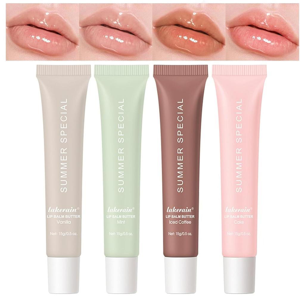 Butter Lip Balm Set, Instant Moisture and Hydration, Long-lasting Hydrating Non-Sticky Lip Gloss, Care and Soften Dry Lips , 4 Pcs