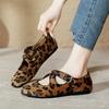 Fashion Leopard Print Cross Buckle Mary Jane Shoes Femininity Versatile Shallow Mouth Flat Ballet Single Shoes Grandma Shoes Burst