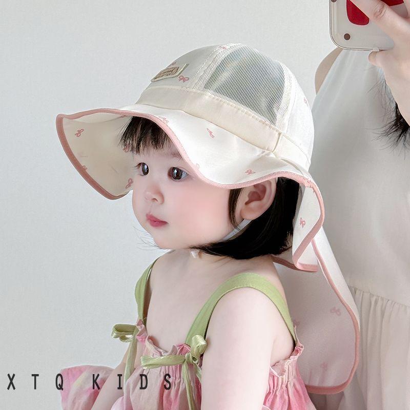 Cute Baby Girl Sun Hat With Large Neck Flap Summer UV Protection Bucket Cap For Infants And Toddlers Adorable Shade