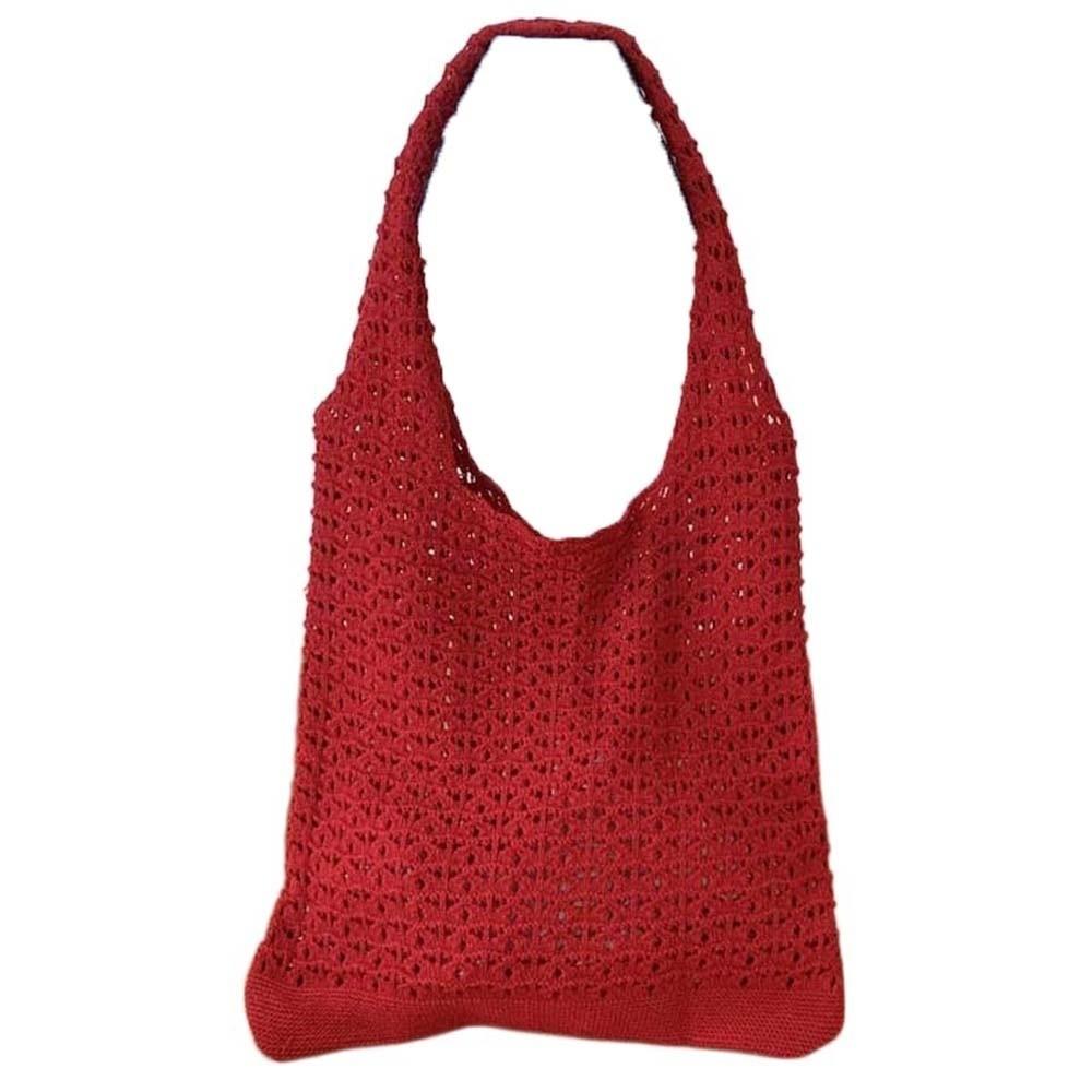 Large Capacity Crochet Tote Bag Lightweight Korean Style Hollow Woven Shoulder Bag Polyester Solid Color Knitting Handbag Spring