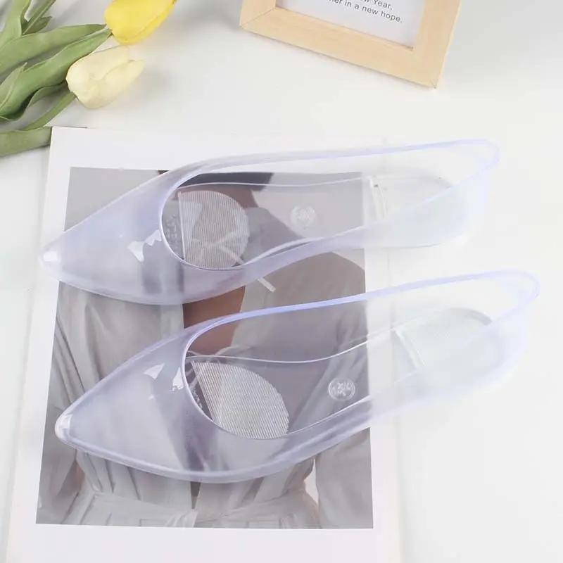 Модные прозрачные туфли из желе, женские летние пластиковые туфли на плоской подошве, повседневные туфли с острым носком, новинка весны 2024 года, женские туфли на плоской подошве