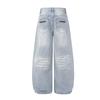 American high street trendy jeans heavy industry washed cat whisker hole design sense loose wide leg pants mopping pants men