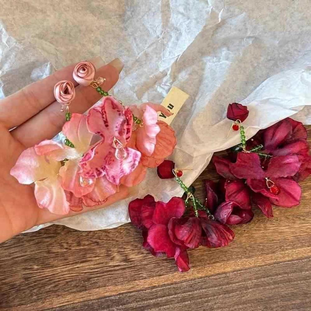 Glass Crystal Flower Dangle Earrings Sweet Petals Stud Earrings Fashion Beach Earrings Party