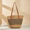 Women Fashion Striped Summer Beach Straw Knitting Shoulder Bag Hollow Out Handwoven Handbags Portable Large Capacity Casual Tote