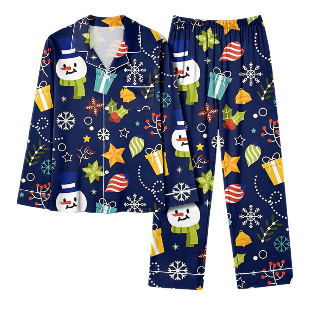 Женский повседневный модный комплект для дома с длинным рукавом и брюками с рождественским принтом