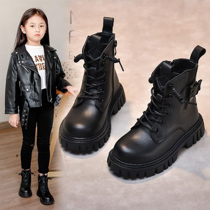 Girls Chelsea Boots Winter Kids Fashion Short Schoolwear Black PU Leather Side Zip