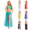 Women's Belly Dance Outfit - Halter Backless Crop Top & Split Mesh Skirt with Sequin Tassel for Halloween Party