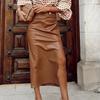 Женская однотонная юбка с высокой талией, плиссированная, разрезная, полуюбка, осенне-зимняя