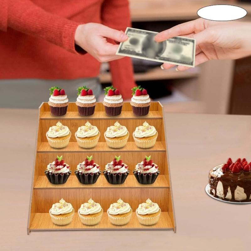 Bamboos 4 Layer Dessert Rack With Spacious Shelves For Home Bakery Party Decoration Cake Presentation Stand