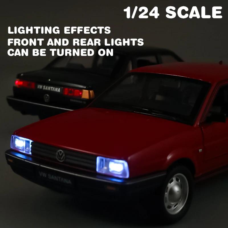 Классическая модель автомобиля Volkswagen Santana из литого сплава в масштабе 1/24, звук и свет, подарок для парня, коллекционный подарок для детей