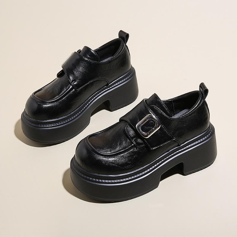 Маленькие кожаные туфли на платформе, женская обувь, универсальные лоферы в британском стиле, ретро, коричневая пряжка