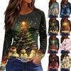 Women's Fashion Casual Slit Hem Round Neck Long Sleeve Loose Christmas Printed T-Shirt Top