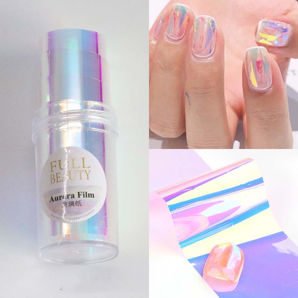 Manicure Aurora Color Glass Paper Aurora Nail Art Sticker Broken Glass Paper Film DIY Nail Art