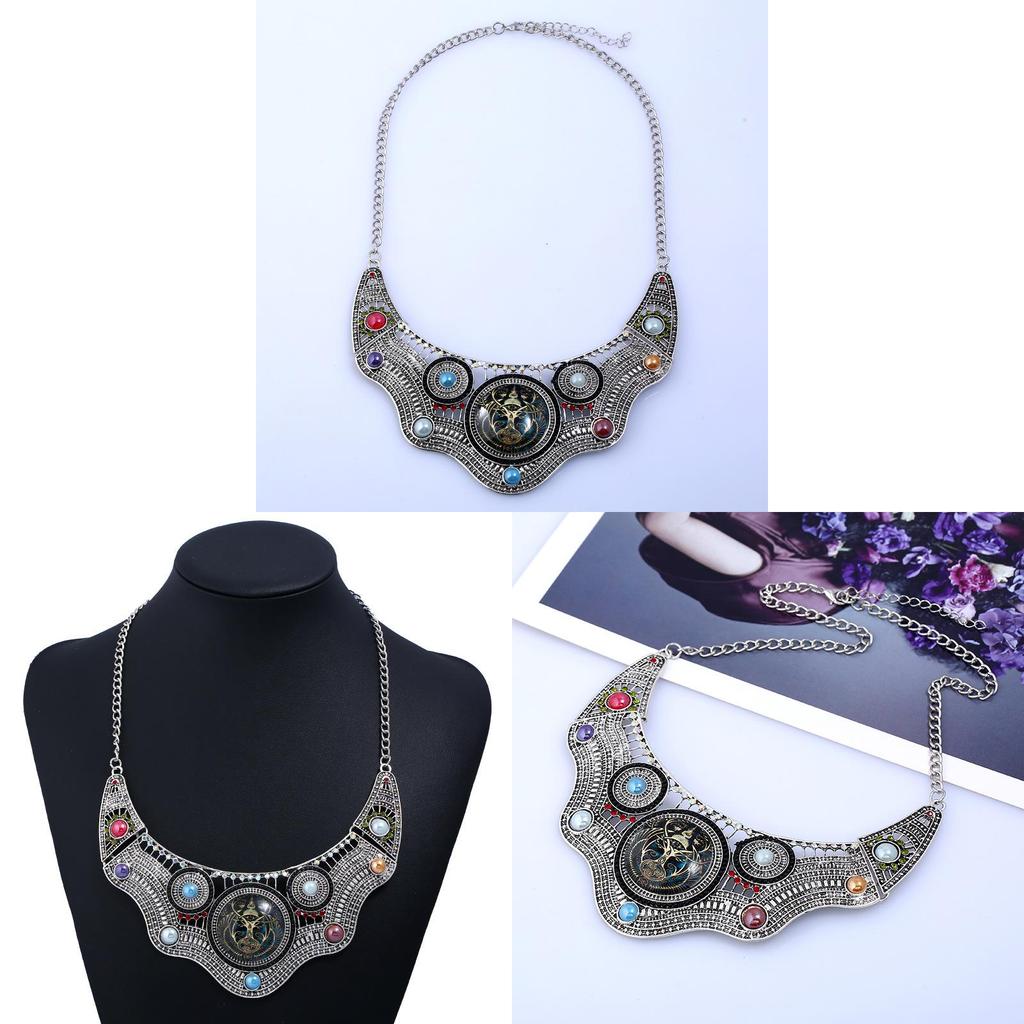Vintage Geometric Alloy Necklace With Rhinestones For Women And Men