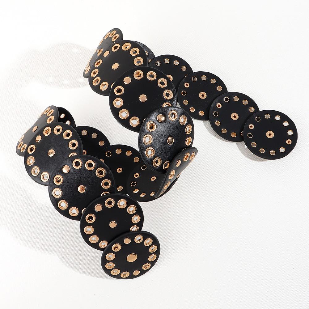 Retro Disc PU Hollow Belt Y2k Concho Waistband Fashion Rivet Wide Belt Festival